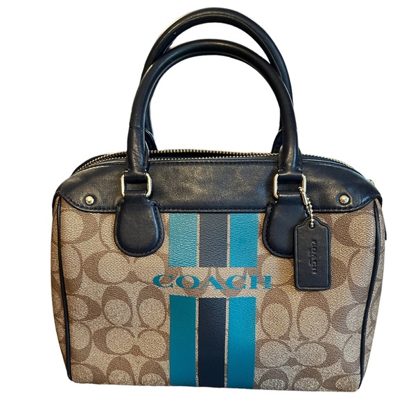 AUTHENTIC Coach Varsity Stripe Satchel Navy Teal